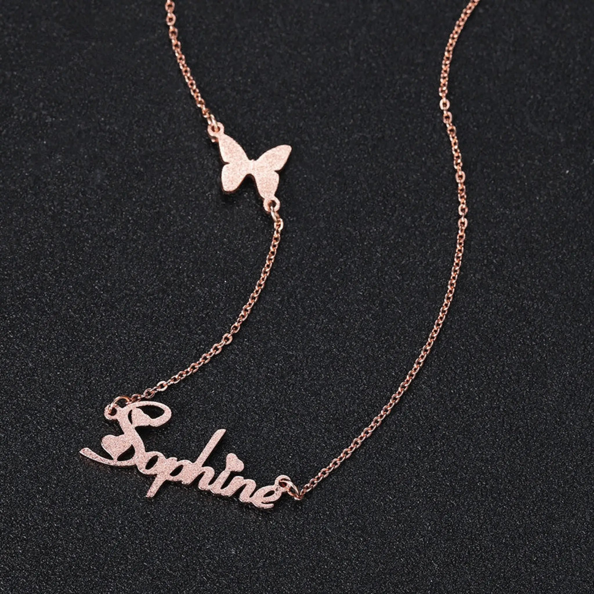 Stainless Steel Number English Letter Name Pendant Necklace Female - Rose gold - 7