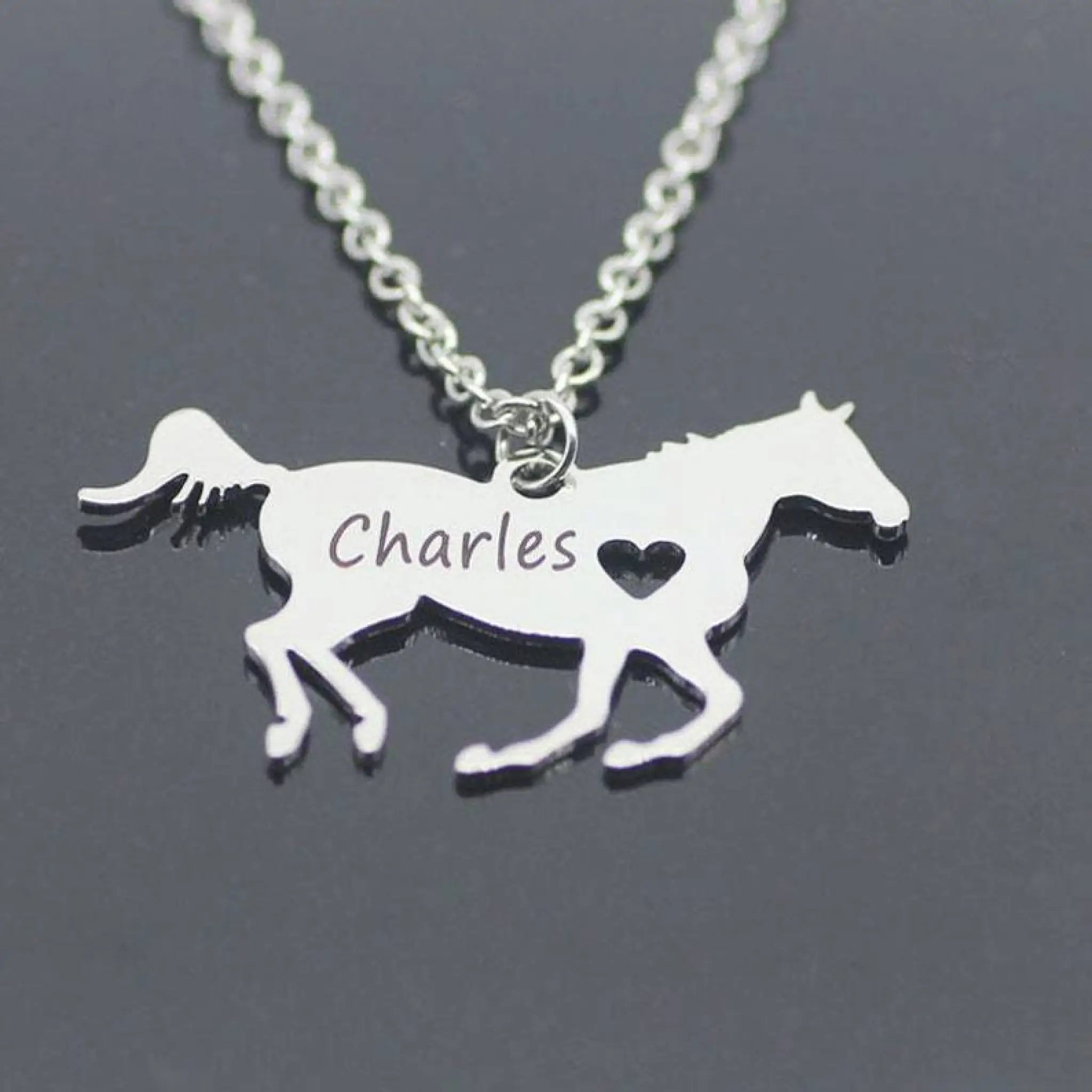 Stainless Steel Personalized Custom Name Horse Necklace - Steel - 7
