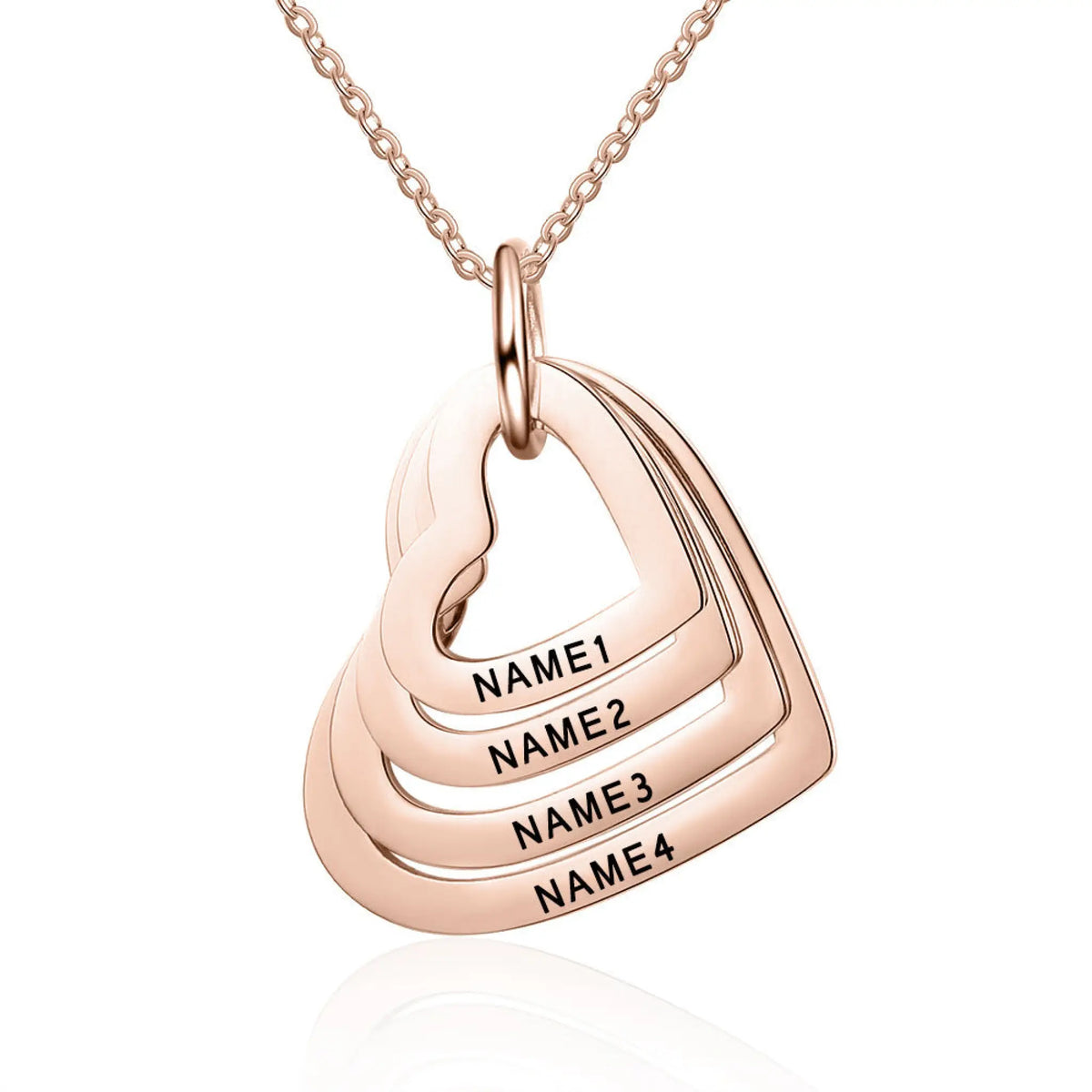 Stainless Steel Personalized Family Heart Necklace - Rose Gold / 1name - 7