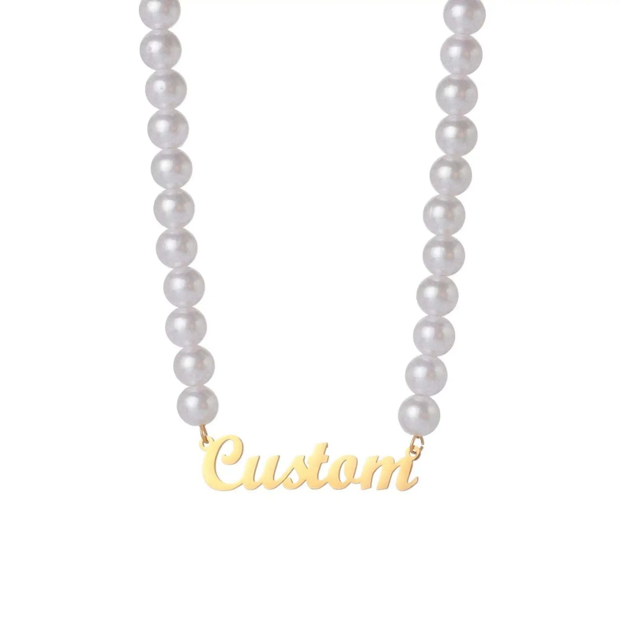Stainless Steel Personalized Ladies Name Necklace Pearl Chain - 7