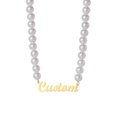 Stainless Steel Personalized Ladies Name Necklace Pearl Chain - 7