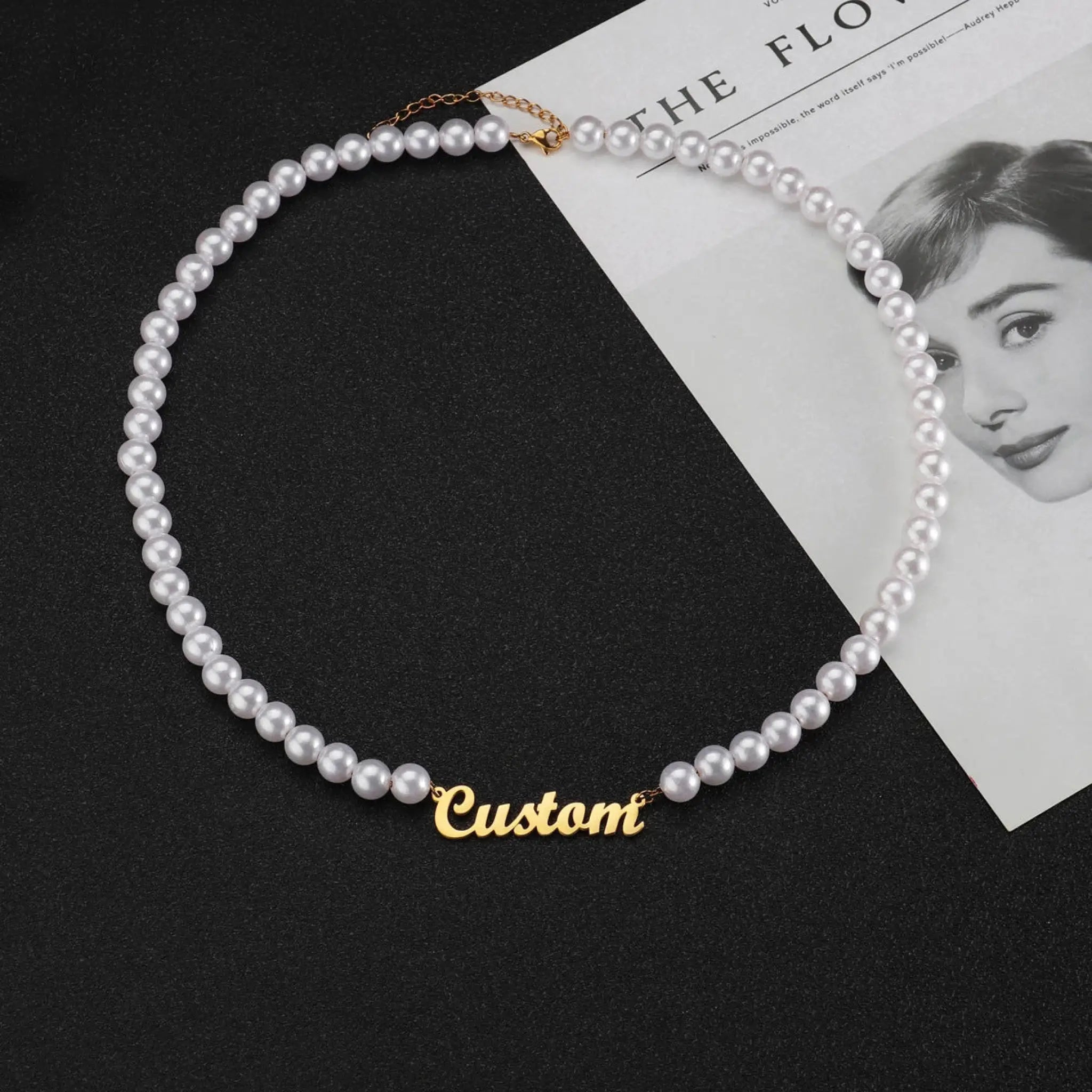 Stainless Steel Personalized Ladies Name Necklace Pearl Chain - 7