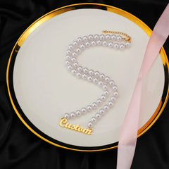 Stainless Steel Personalized Ladies Name Necklace Pearl Chain - 7