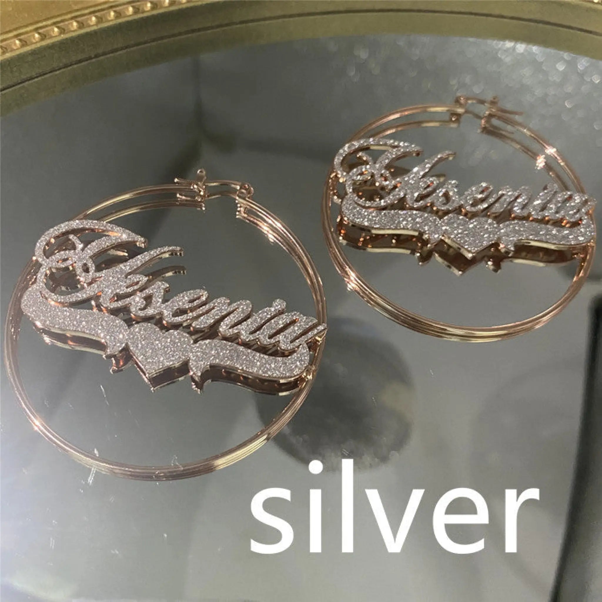 Stainless Steel Personalized Zircon Name Alphabet Earrings - Silver / 40mm - 7