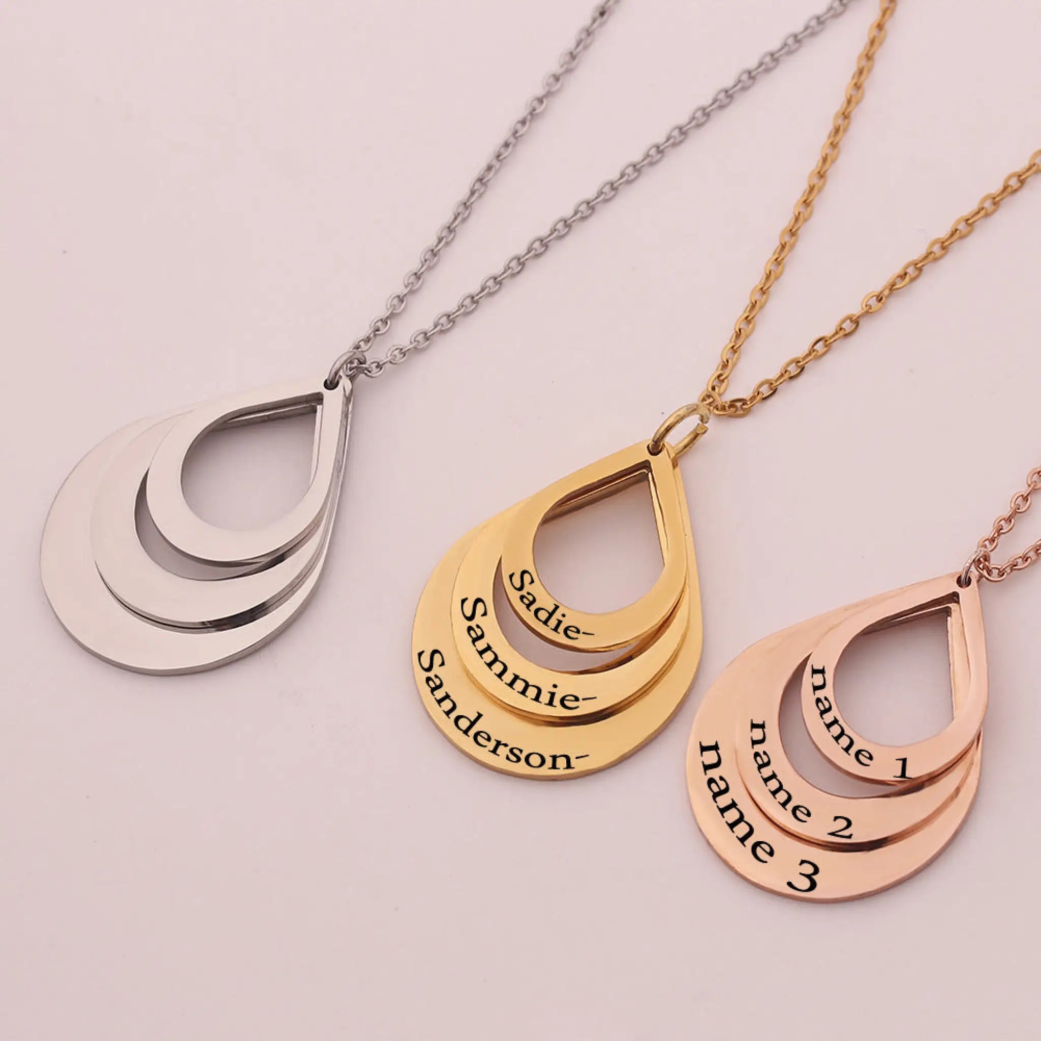Stainless steel three name custom necklace - Necklace