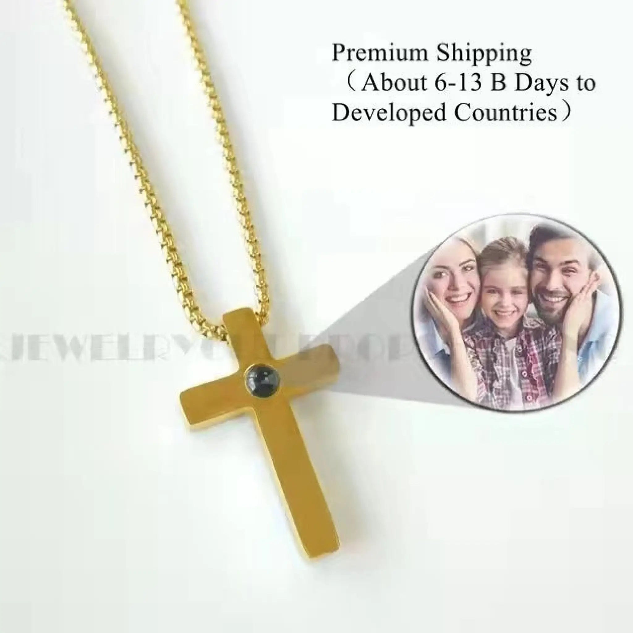 Sterling Silver Cross Projection Couple Necklace Fashion Photo Customization - Gold - 7