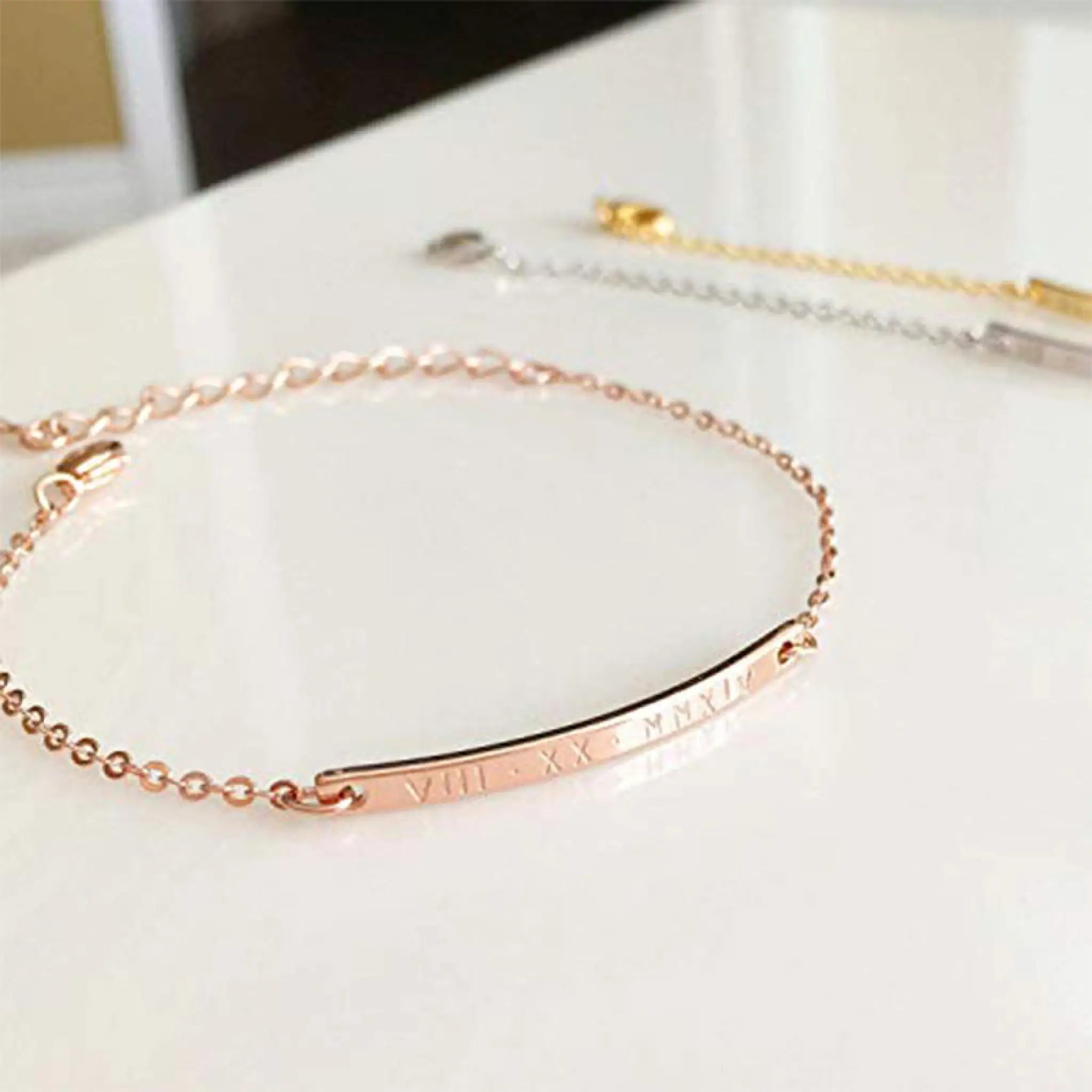 Sterling Silver Jewelry Fashion Personalized Custom Bracelet Gift - Rose Gold - 7