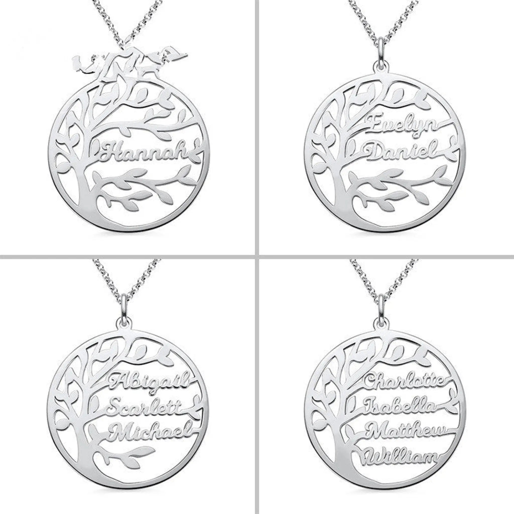 Sterling Silver Necklace Female Name Personalized Tree of Life Pendant Cross-border New Product Accessories - Platinum
