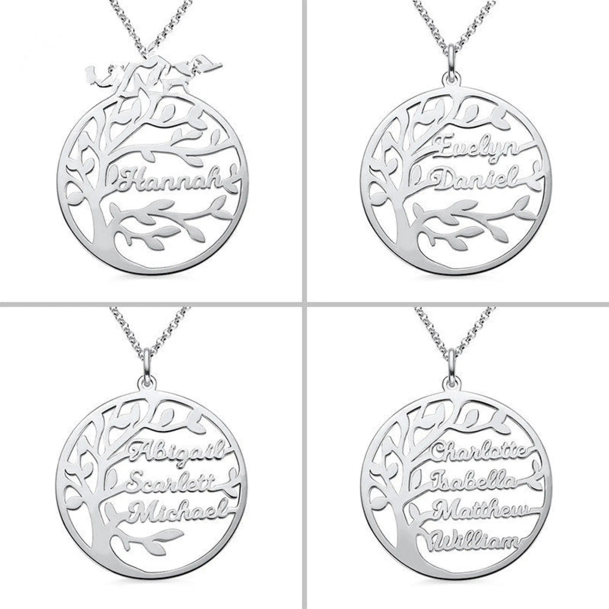 Sterling Silver Necklace Female Name Personalized Tree of Life Pendant Cross-border New Product Accessories - Platinum