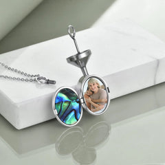 Sunflower Photo Urn Necklace for Ashes Sterling Silver Vintage Oval Cremation Jewelry - Silver - 5
