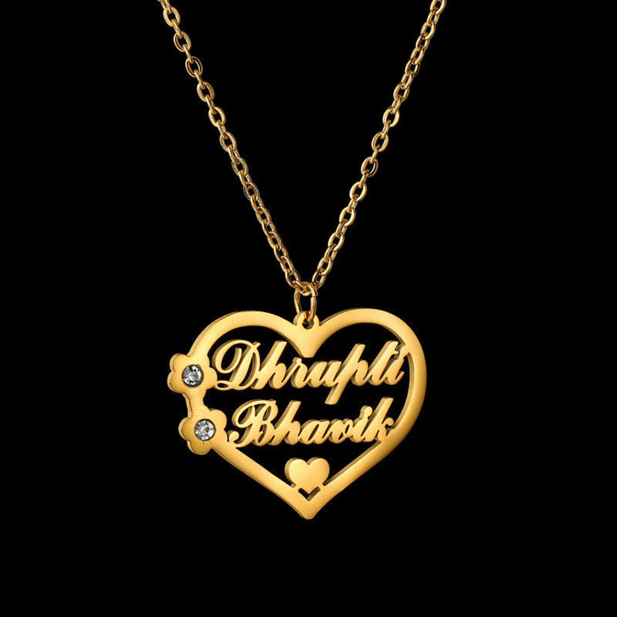 Titanium Steel Cut Heart-shaped Name Necklace Hollow Peach Heart With Diamonds - Gold / 35cm - 7