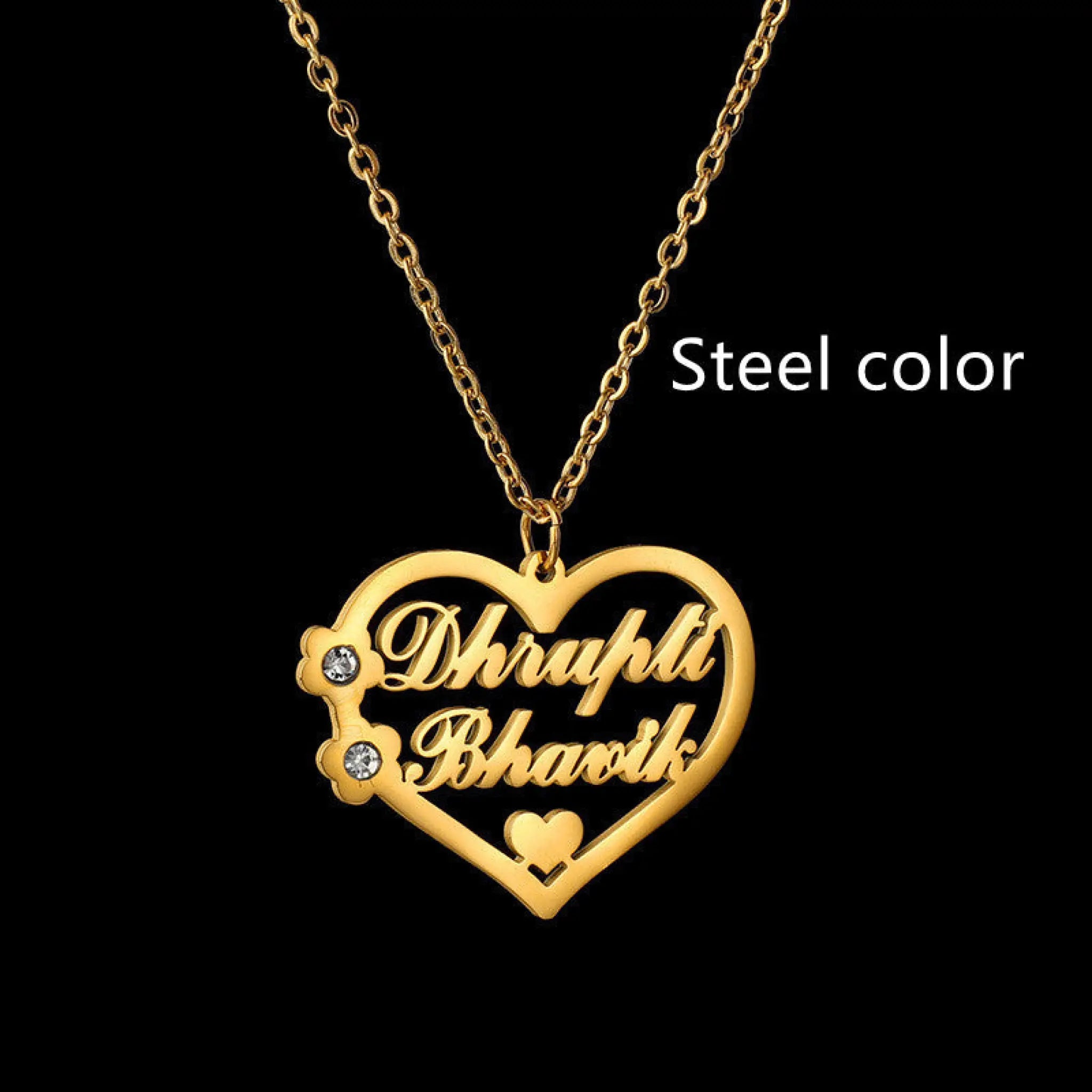 Titanium Steel Cut Heart-shaped Name Necklace Hollow Peach Heart With Diamonds - Steel color / 35cm - 7