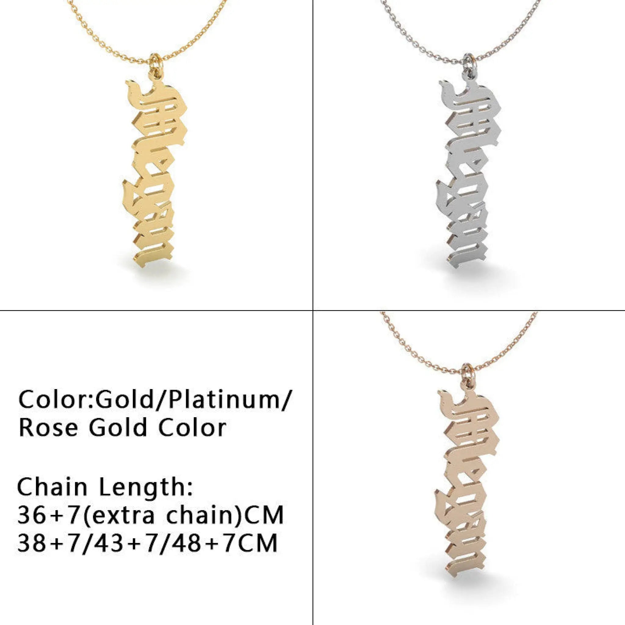 Vertical Name Necklace Ancient English Necklace Pendant Lock - Silver - 7