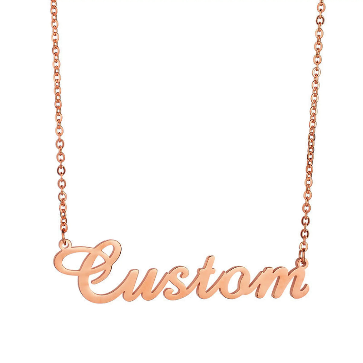 Women Jewelry Chain Pendant Necklace Stainless Steel 18k Gold Plated Name Plate - Rose Gold - Name Necklace