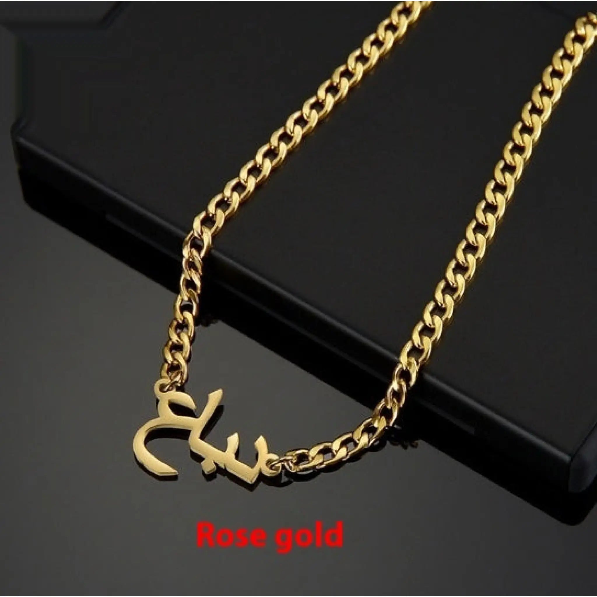 Women’s Minimalist Stainless Steel Arabic Name Necklace Bracelet - Rose Gold / Necklace - 7