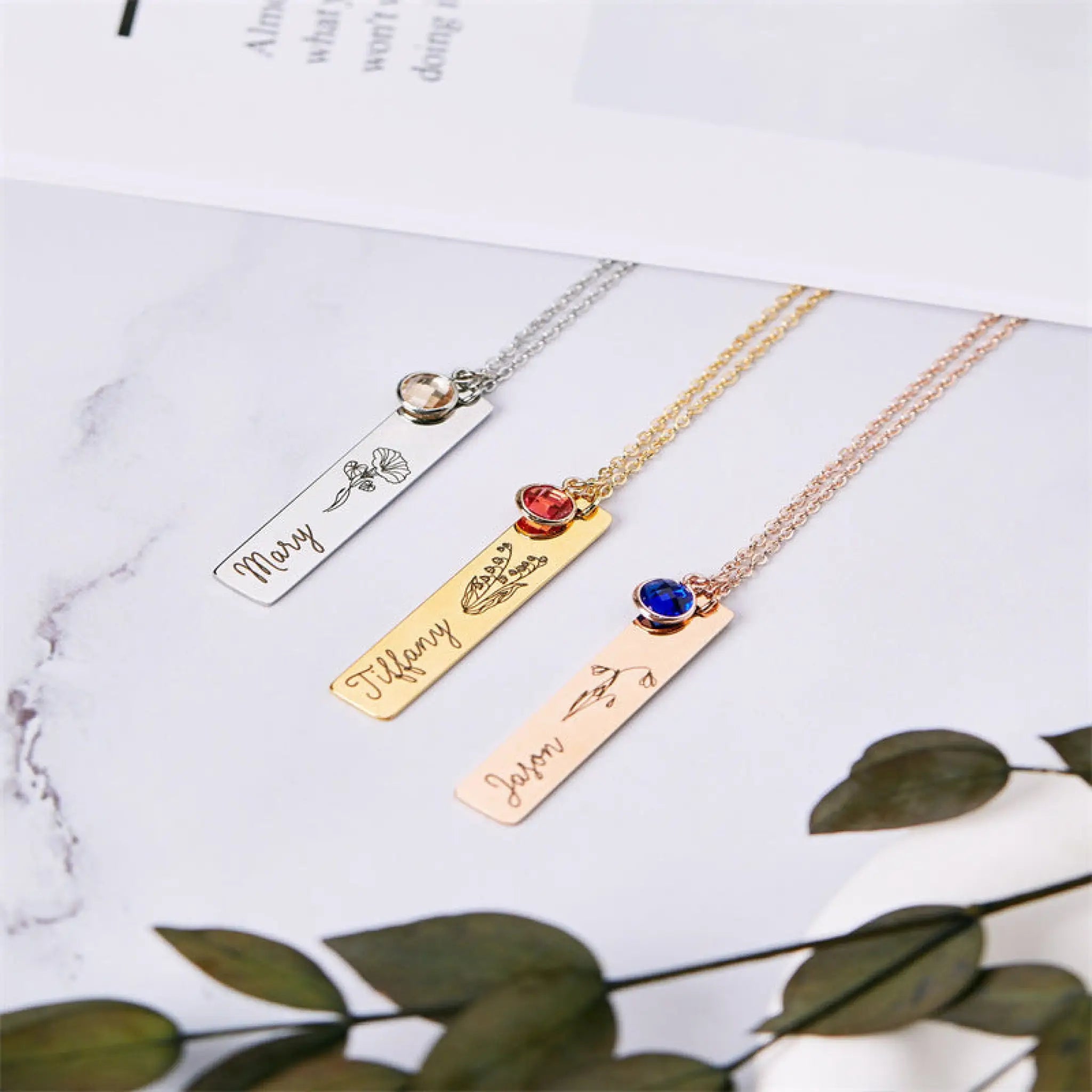Women’s Name Birthday Flower Stone Necklace - 7