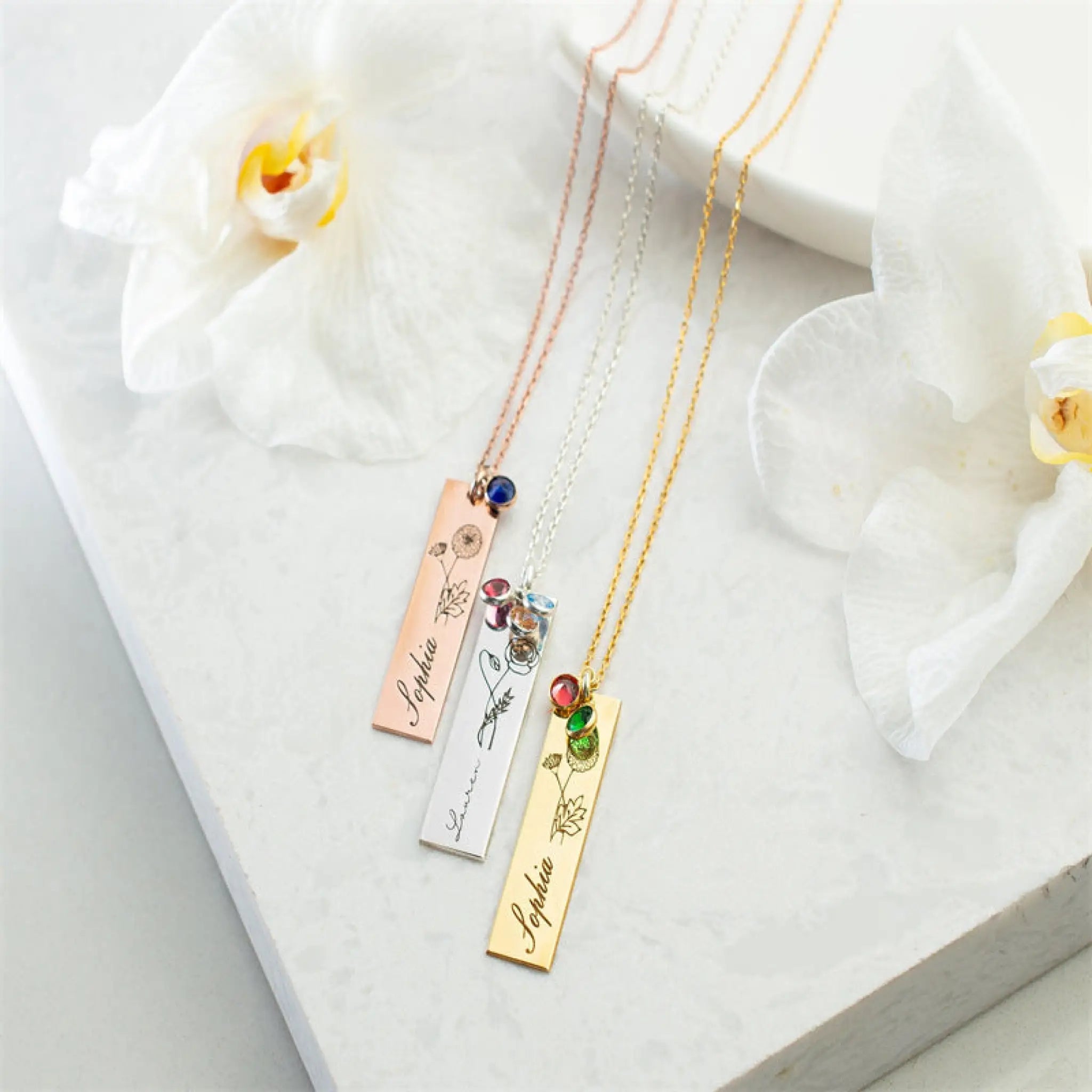 Women’s Name Birthday Flower Stone Necklace - 7