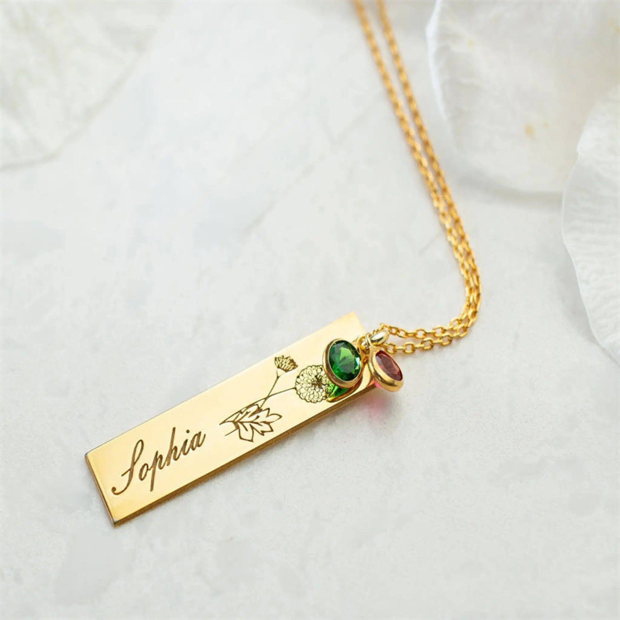 Women’s Name Birthday Flower Stone Necklace - 7