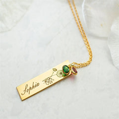Women’s Name Birthday Flower Stone Necklace - 7