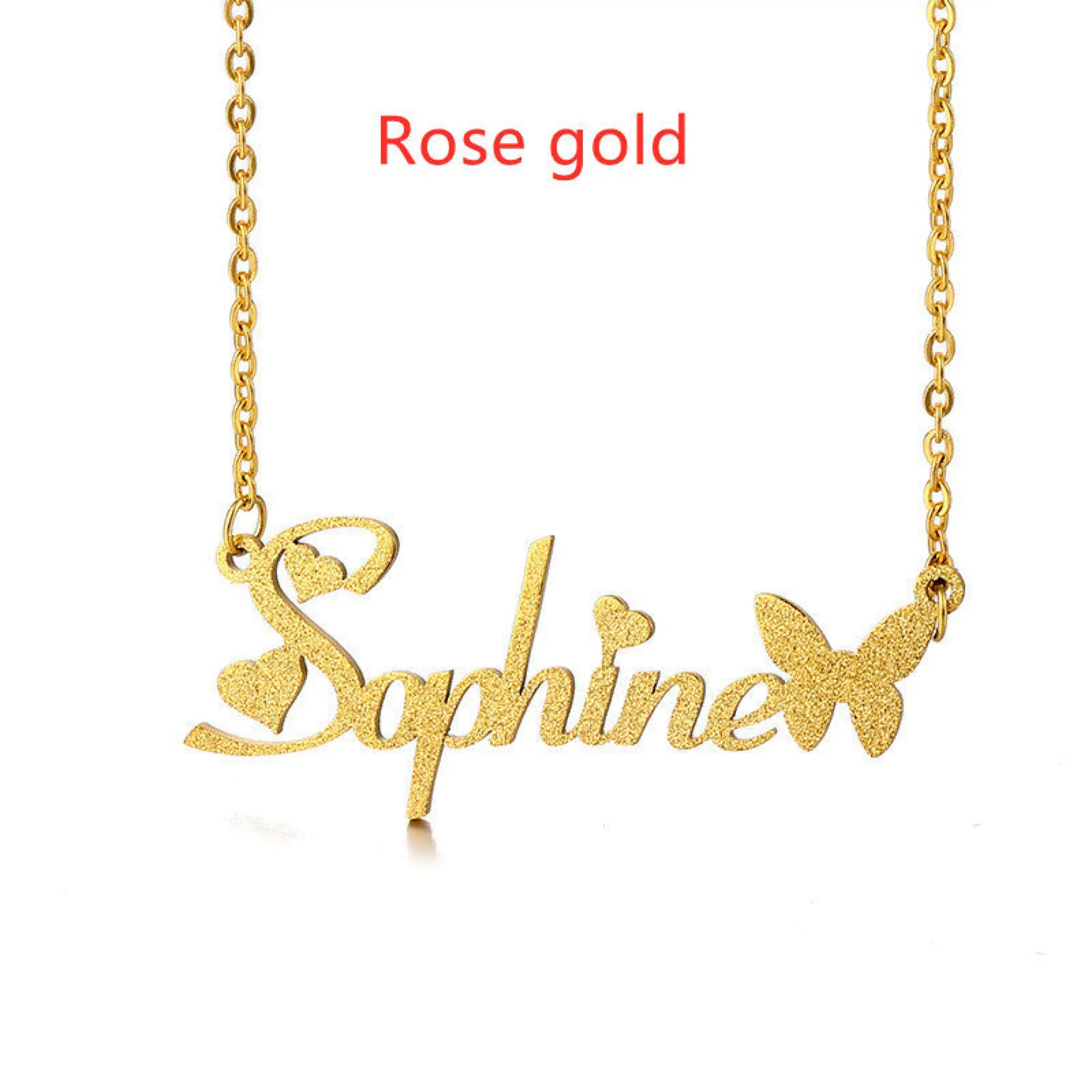 Women’s Personalized Charm Butterfly Frosted Necklace - Rose gold - 7
