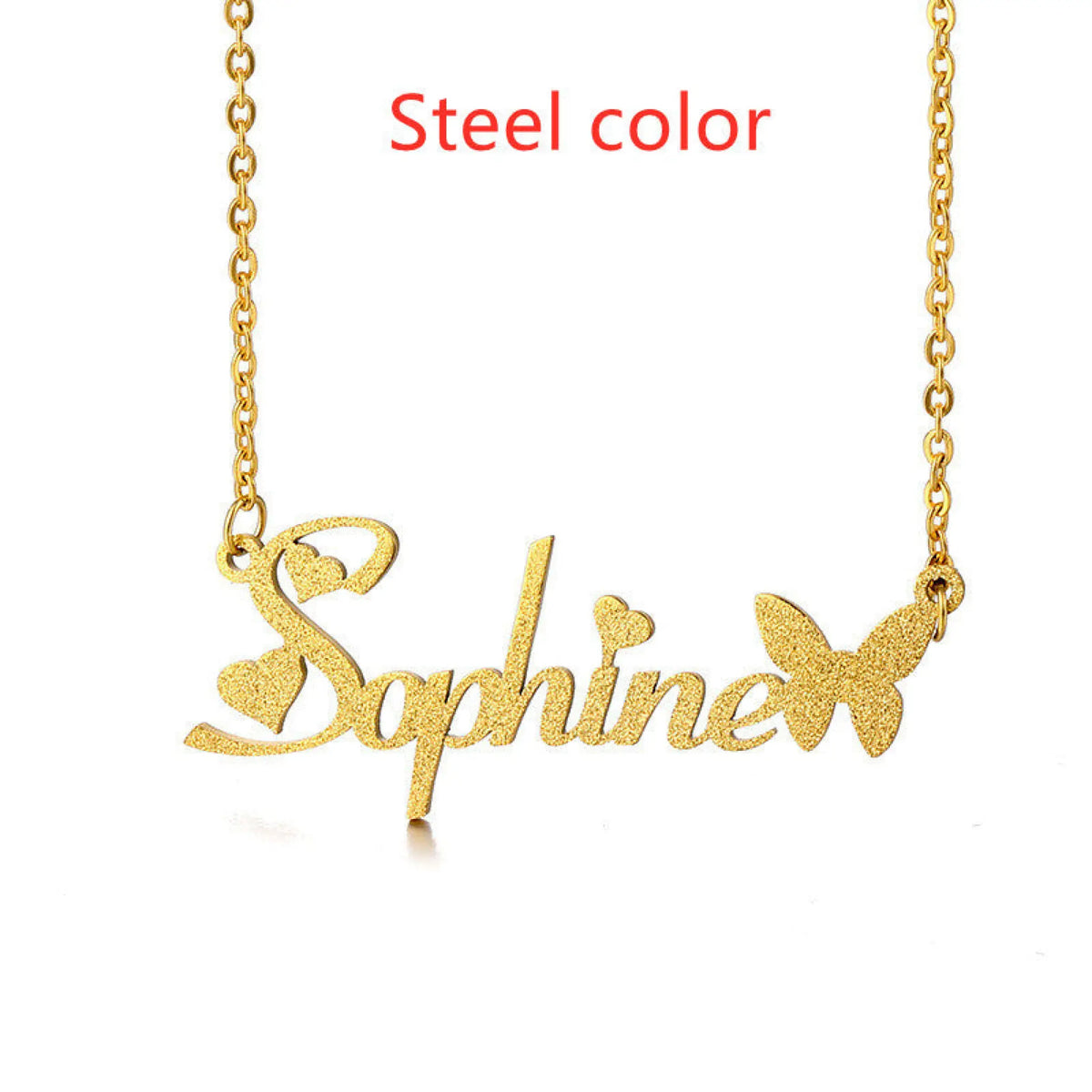 Women’s Personalized Charm Butterfly Frosted Necklace - Steel color - 7